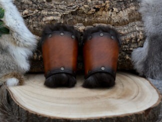 Leren armbeschermers klein bruin met konijnenbont set van 2