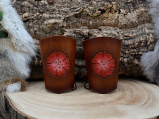 Leren armbeschermers klein bruin met roze bloezem set van 2