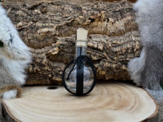 Glazen fles met zwarte leer houder M