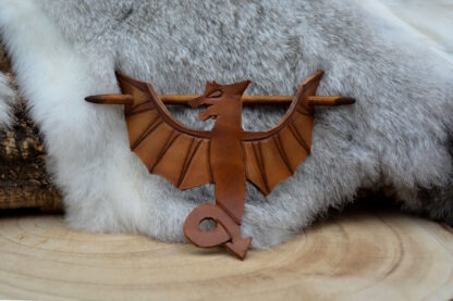 Leren haarpin lichtbruin goud draak L