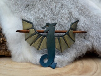 Leren haarpin turquoise draak L