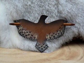 Leren haarpin bruine vogel L