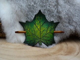 Leren haarpin groene esdoornblad L