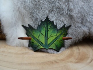 Leren haarpin groene esdoornblad L