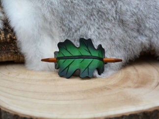 Leren haarpin groen eikenblad M