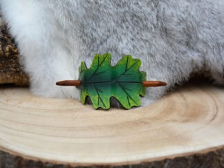 Leren haarpin groen eikenblad M
