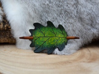 Leren haarpin groen eikenblad M
