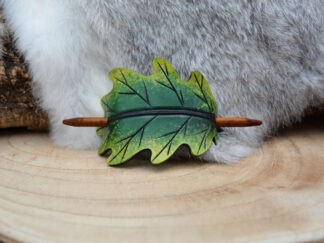 Leren haarpin groen eikenblad M