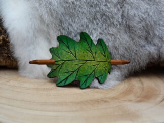 Leren haarpin groen eikenblad M