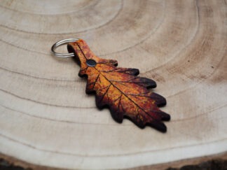 Leren sleutelhanger eikenblad donkerrood