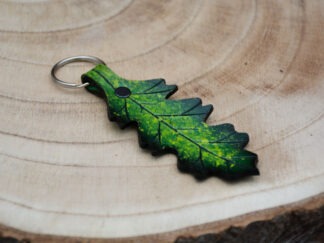 Leren sleutelhanger eikenblad groen