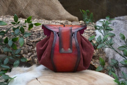 Leren buidel met rood berkenblad met poofy suéde - Afbeelding 2